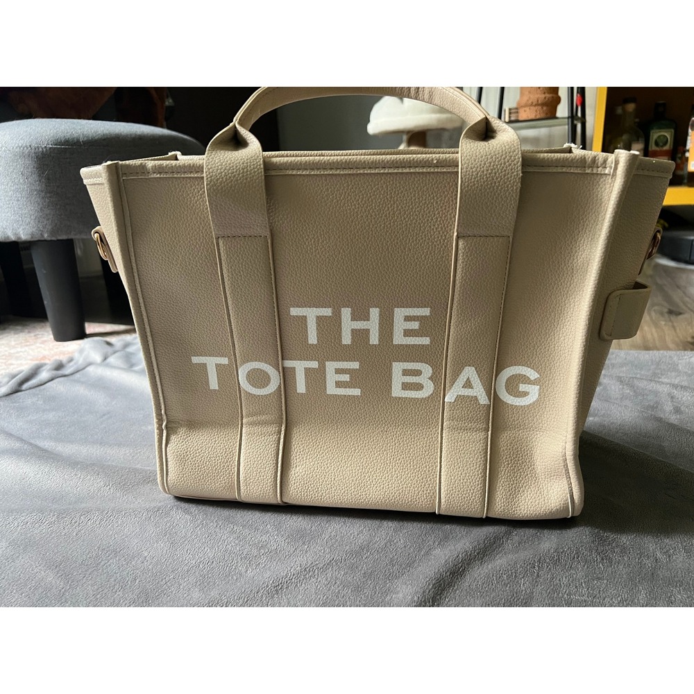 Tan Pebbled Vegan Leather The Tote Bag Crossbody Handbag with Gold Hardware